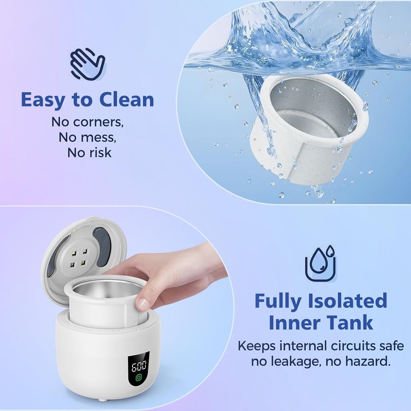 Eonini Waterproof Ultrasonic Retainer Cleaner Machine with 180ml Removable Water Tank – 45kHz Ultrasonic Cleaner for Mouth Guards, Jewelry, and Retainer Cleaner– Digital Timer, Smart Pause, Quiet to 30dB - Image 2